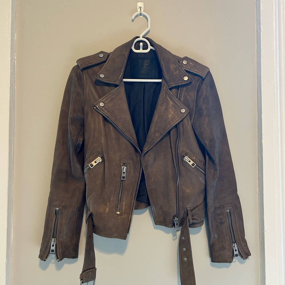 ALL SAINTS brown Leather Biker Jacket